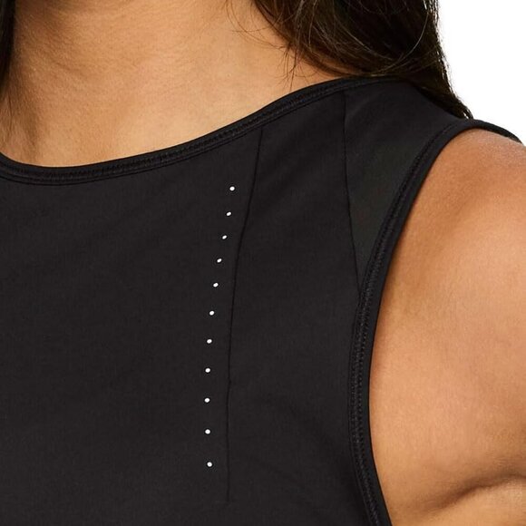Active Women's Black Workout Tank with Mesh Panels, Quick Dry, Plus Sizes - Picture 4 of 5